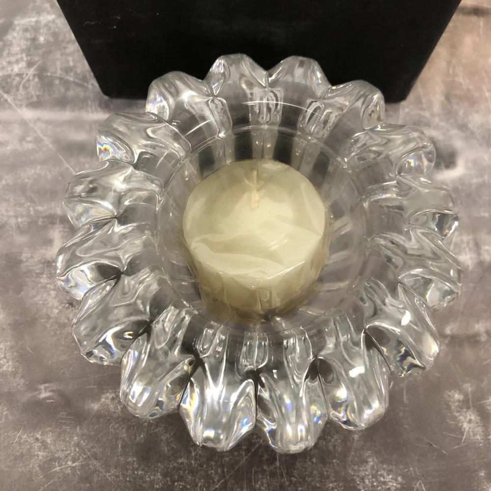 Dansk Swirl Candleholder Crystal Glass‎ Candle Holder ~ NIB